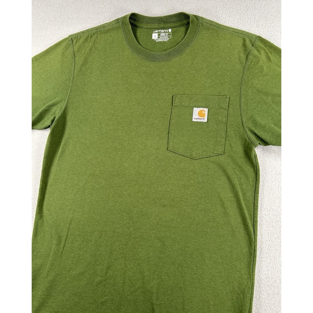 Carhartt Short Sleeve Mens T-Shirt Loose Fit Pocket SMALL Green K87-M